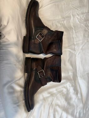 Frye Brown Leather Ankle Harness Boots